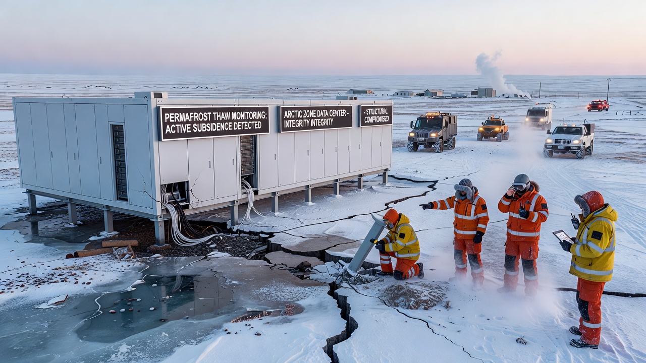 Data center foundation inspection in thawing permafrost area